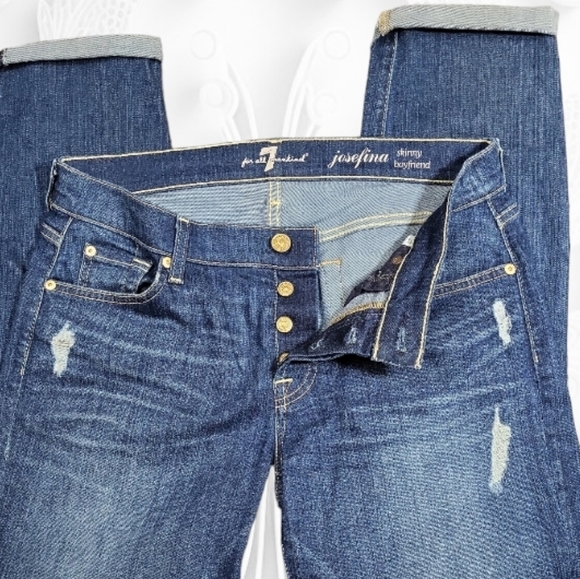 7 For All Mankind Women's Josefina Jeans Size 27 Distresses Skinny Boyfriend - Picture 4 of 6